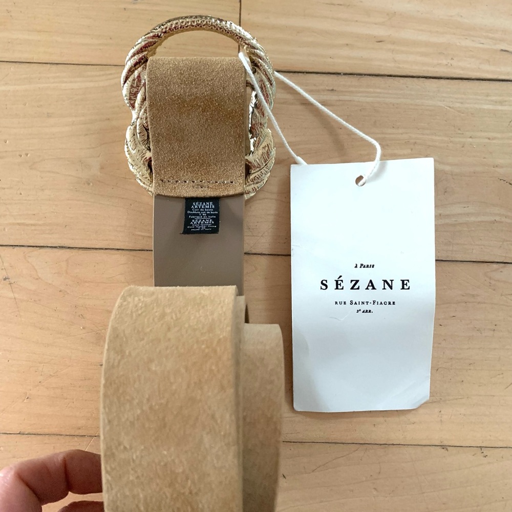 Sezane Artemis Tan Suede Women's Belt with Gold Decorative Buckle - Picture 12 of 12